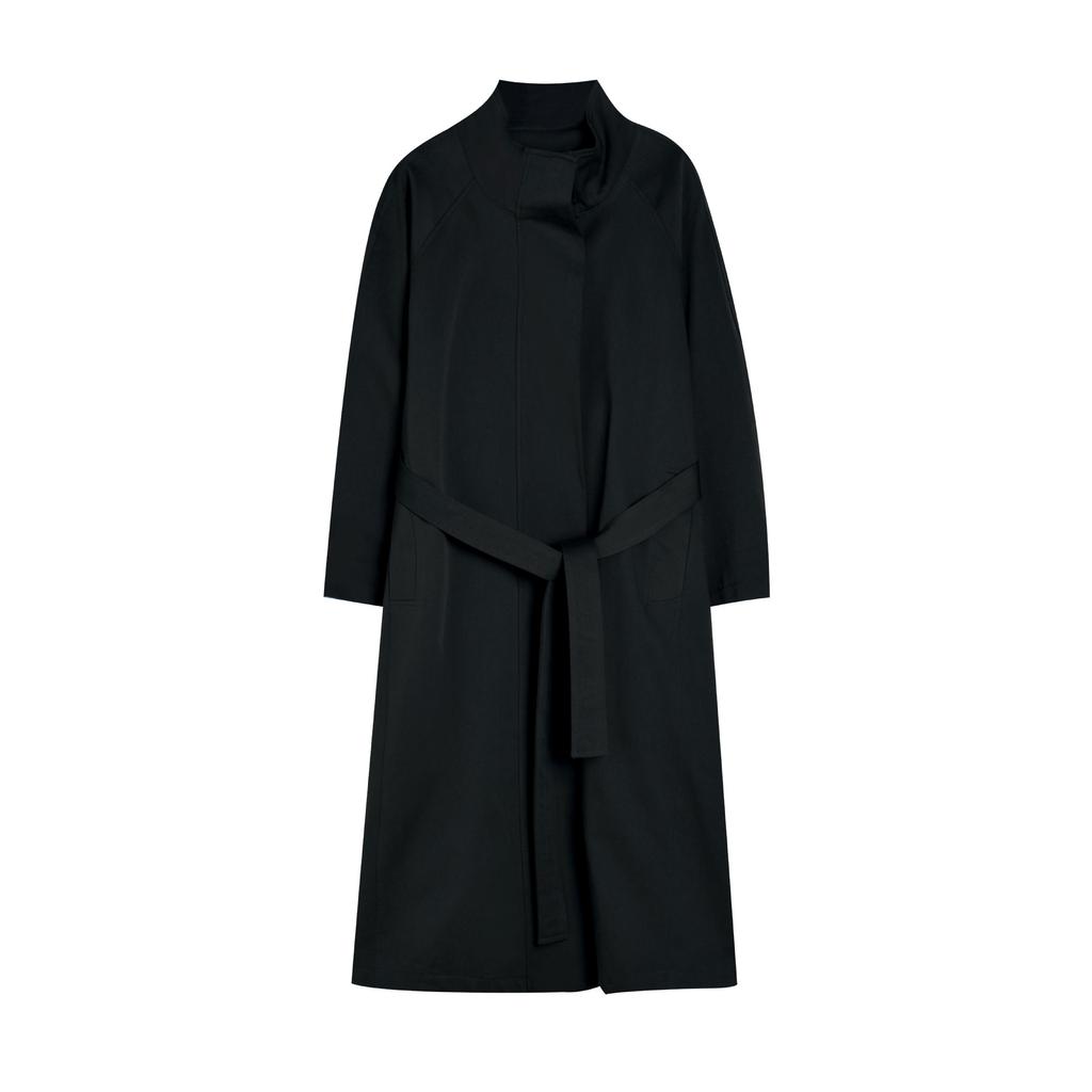 Spring and Summer Simple Big-name Medium and Long Heavy Industry Stand-up Collar Silhouette Trench Coat Loose Temperament Cotton Coat 15887