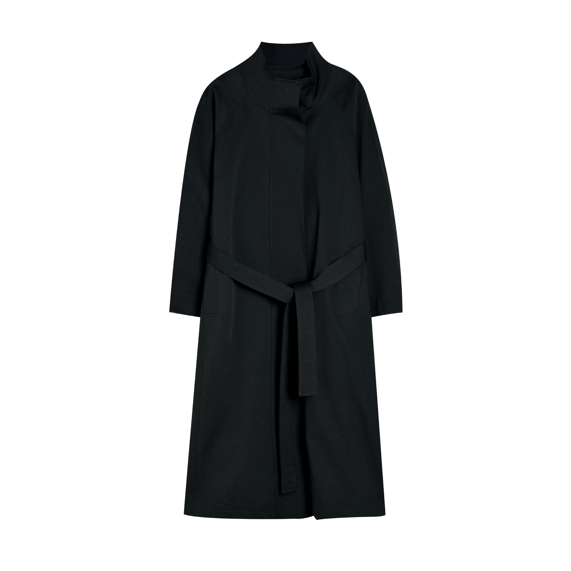 

Весенне-летнее простое пальто-тренч силуэта с воротником-стойкой от известного бренда средней длины, свободное, с хлопковой подкладкой, 15887 One size чёрный