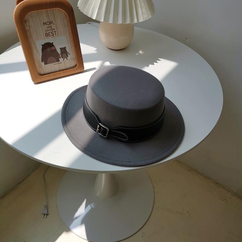 Vintage Woolen Hat British Hat Wide Brim Flat Top Top Top Top Hat Versatile Autumn and Winter Hat Trendy Sun Hat Felt Hat