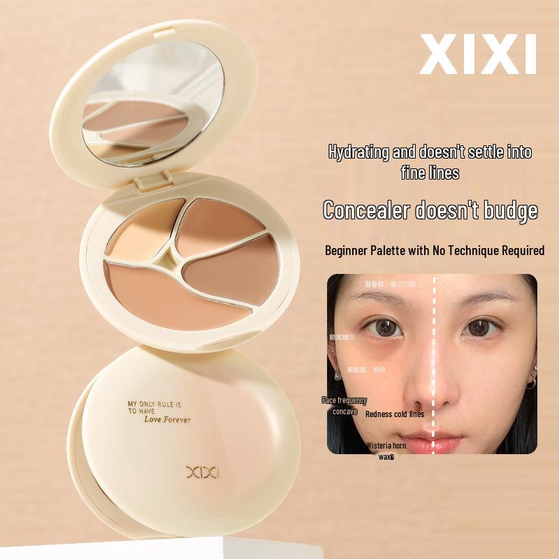 XIXI Long-Lasting Four-Color Concealer for Dark Circles, Blemishes, and Spots - Natural Finish for Student and Party Makeup.