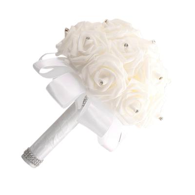 Cheapest PE Rose Bridesmaid Wedding Foam Flowers Rose Bridal Bouquet Ribbon Fake Wedding Bouquet