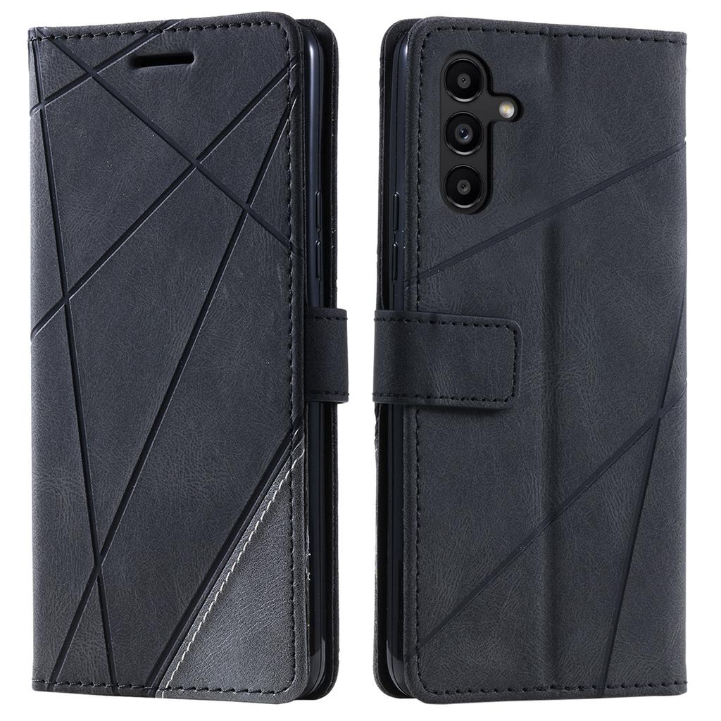 For Samsung Galaxy S24 FE Case Imprinted Lines PU Leather Splicing Wallet Phone Cover
