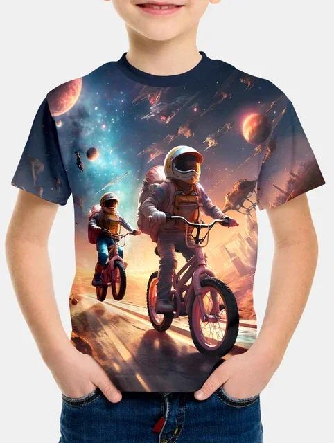 2024 Summer Boys T Shirts Cartoon Universe Astronaut Planets Children's Clothing Fashion T Shirts Baby Boys Tops Tees Clothes