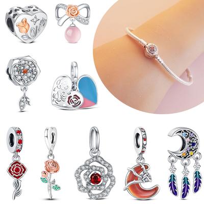Elegant Rose Charm Fit Bracelet Diy For Women Daily Wear Romantic Fashion Flower Pendant Love Gift Originalcopper Bead