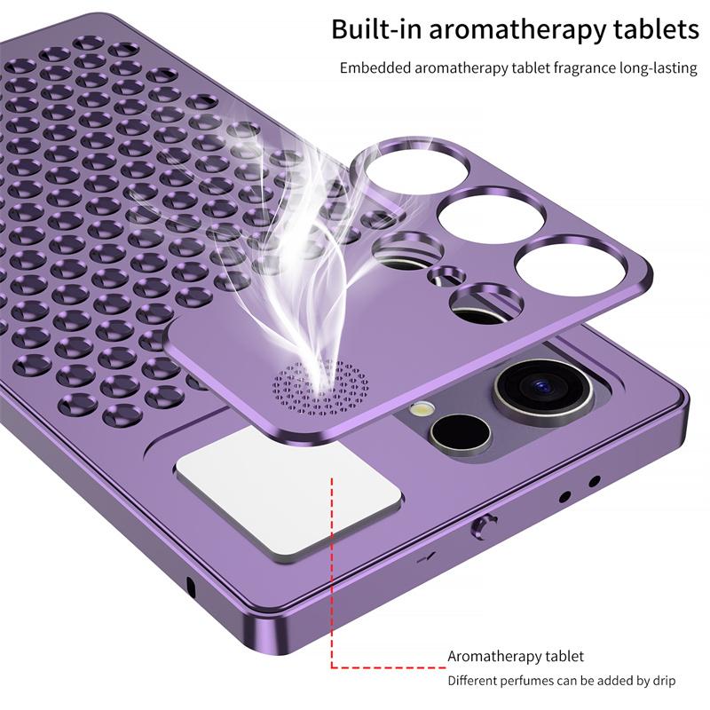 Luxury Metal Cooling Phone Case for Samsung Galaxy S23 S24 S25 S26 Ultra Detachable Honeycomb Hole Aromatherapy Phone Cover