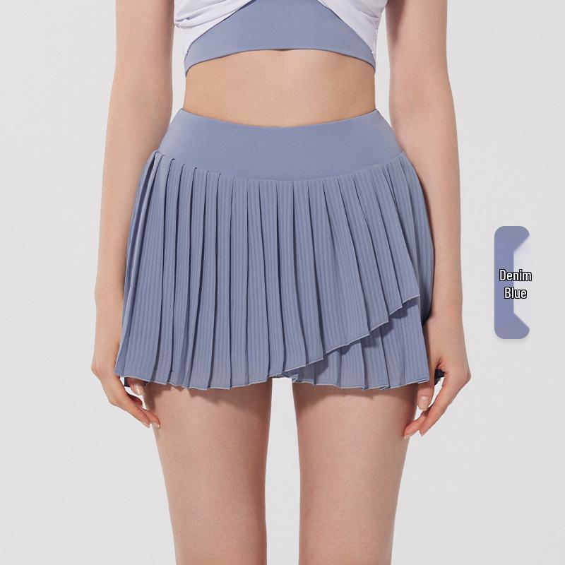 

Женская спортивная юбка Jiu Yi с высокой талией, утягивающая, плиссированная, для йоги, тенниса, гольфа и бега Small джинсовый синий