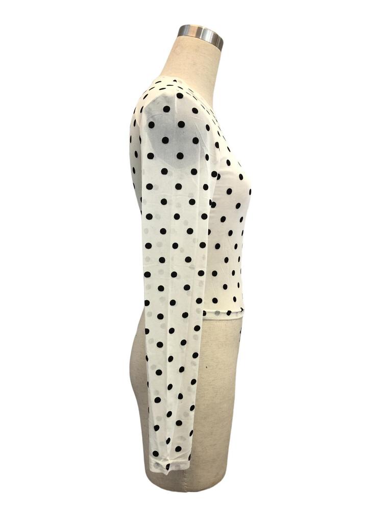 Spring/Summer 2025 Polka Dot Mesh Slim Fit Long Sleeve Women's T-Shirt