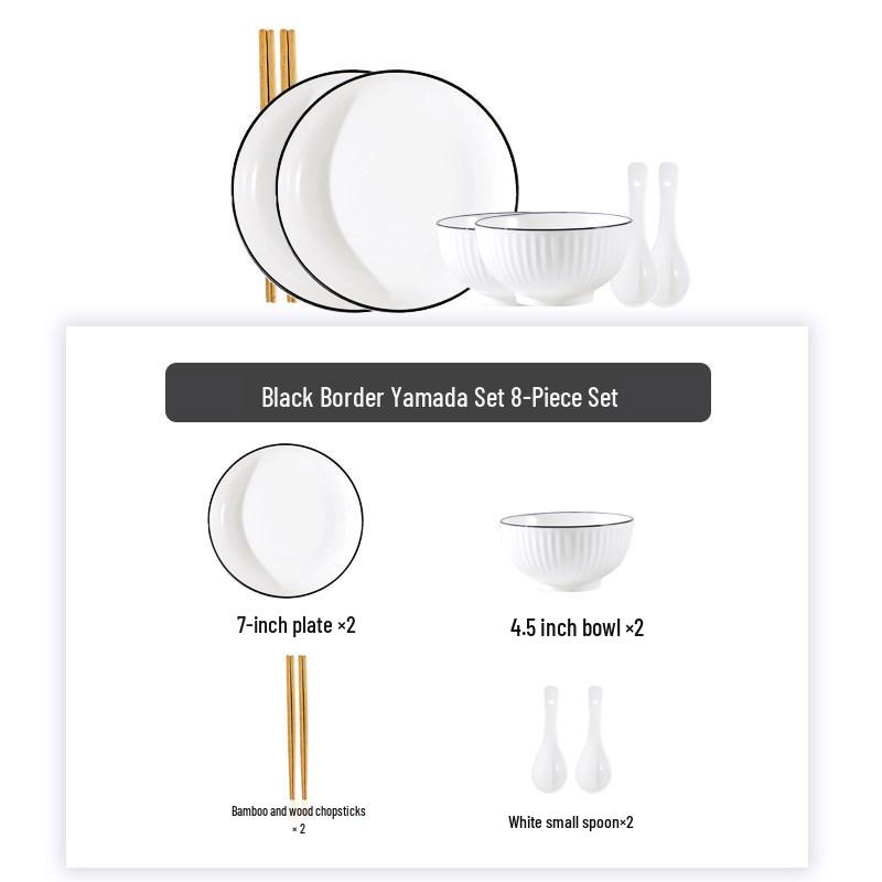 Creative Stripe Ceramic Dishware Set for 2-4 People: Includes Rice Bowls, Plates, Dinner Plates, and Soup Bowls