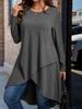 Plus Size Asymmetrical Hem Loose Long Sleeve Top (European & American Style, 2025)
