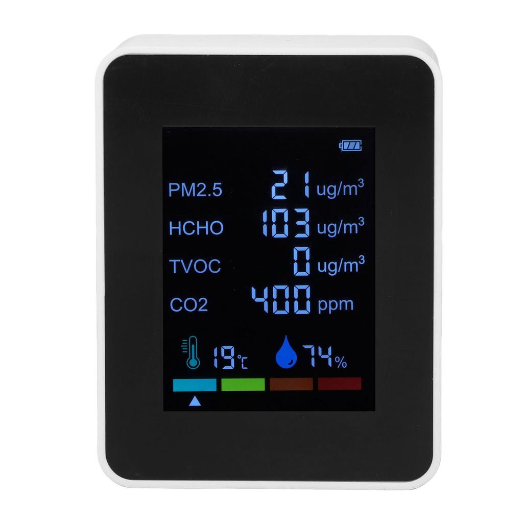 Multifunctional 6 in 1 CO2 Meter   Quality Monitor Temperature PM2.5 TVOC HCHO Detector USB Charging