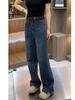 Women's Retro Blue High-Waisted Wide-Leg Jeans: Plus Size, Slimming, Versatile Straight-Leg, Autumn Style