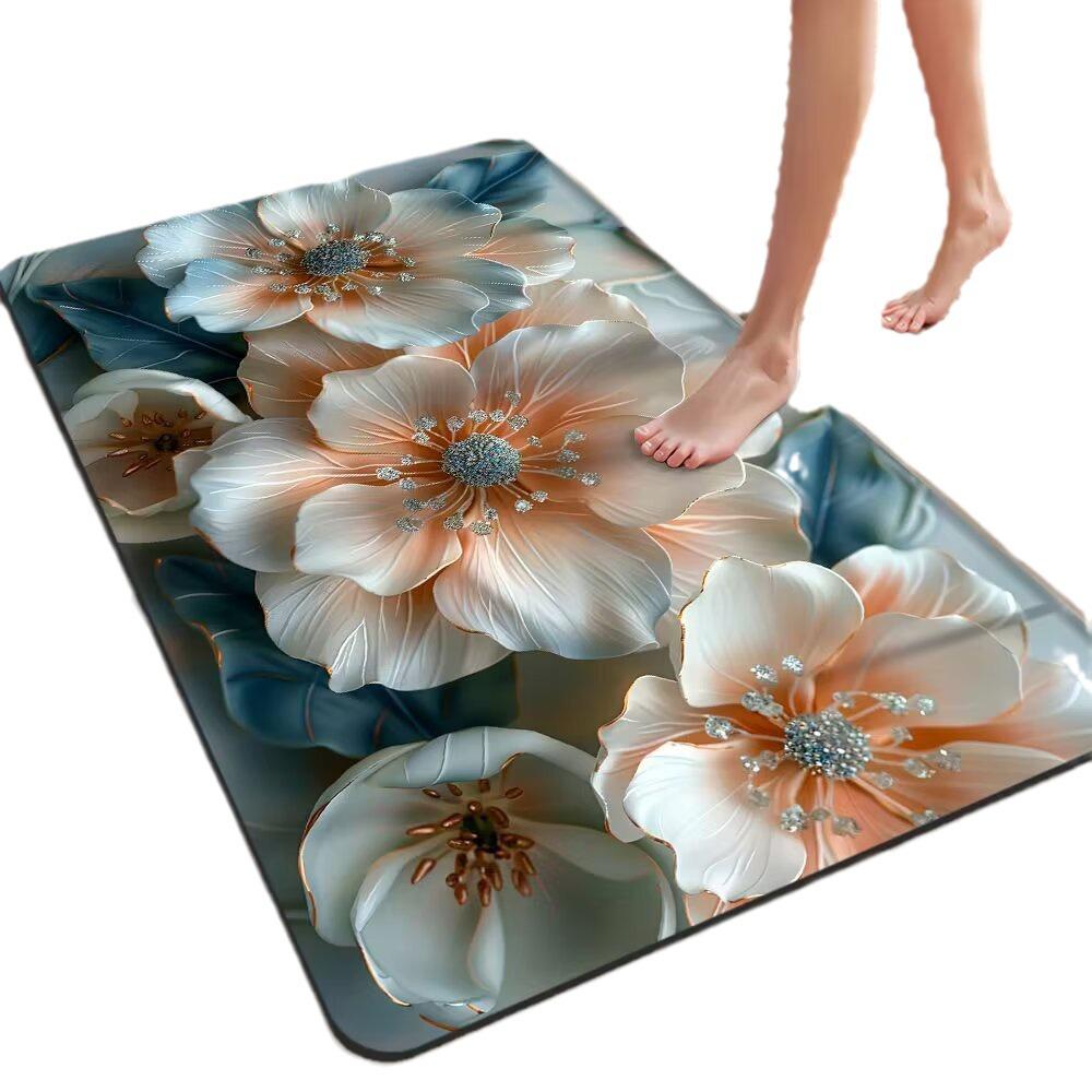 Floral Diatomaceous Earth Quick-Dry Non-Slip Bath Mat