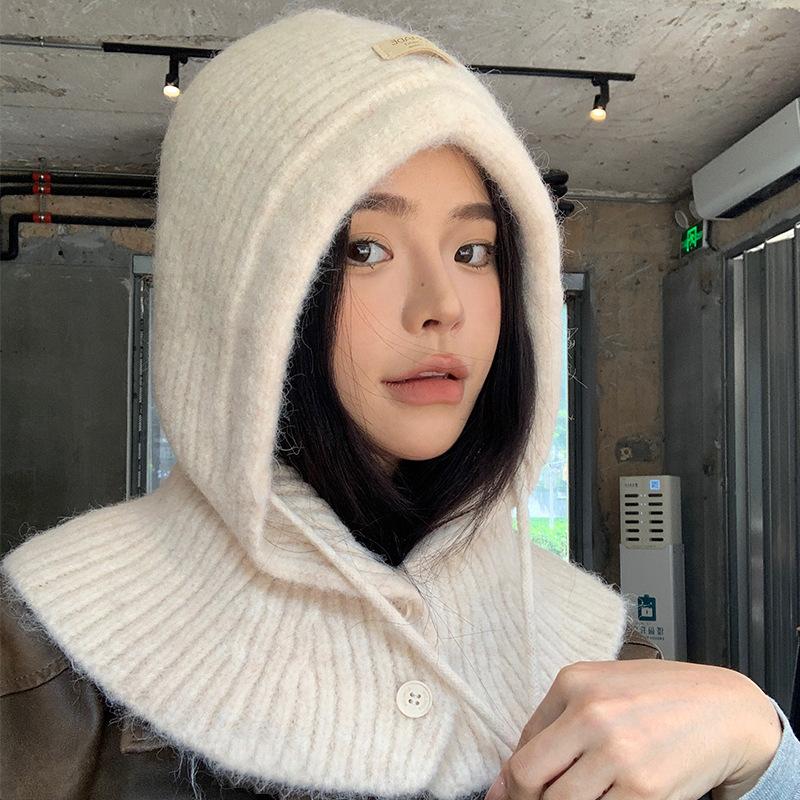 Balaclava Women's Autumn and Winter Warm Knitted Hat Scarf Integrated Cycling Cold-proof Wool Hat Pullover Cold Hat