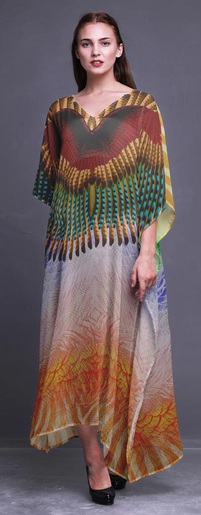 Phagun Tribal Feather Ladies Kaftan Holiday Loungewear Maxi Dress Beach