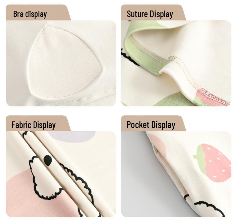 Women's Cartoon Cotton Nightgown with Bra Pads - Short Sleeve, 2024 Summer Style Pajamas