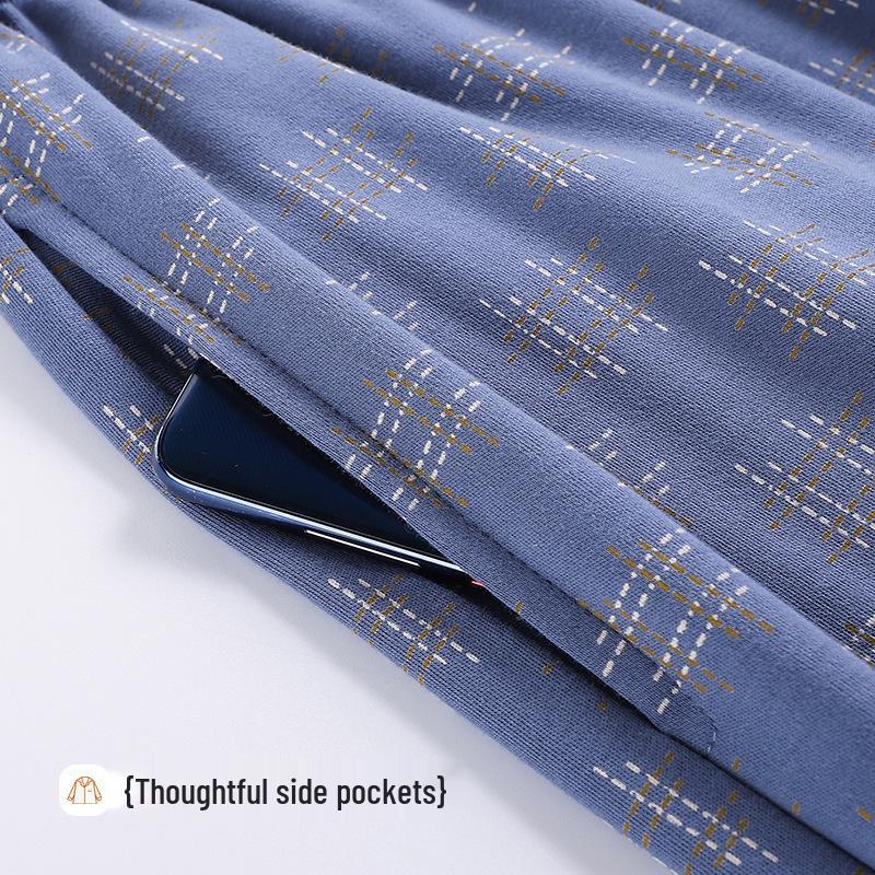 Men's Long-Sleeve Pure Cotton Pajama Set with Lapel - Autumn/Winter Two-Piece Homewear