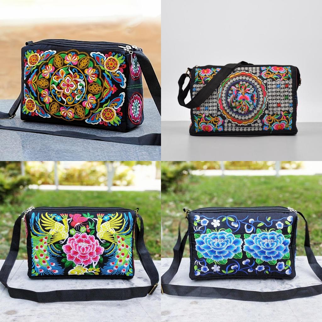 Traditional Chinese Embroidered Crossbody Bag With Floral Patterns For Daily Use
