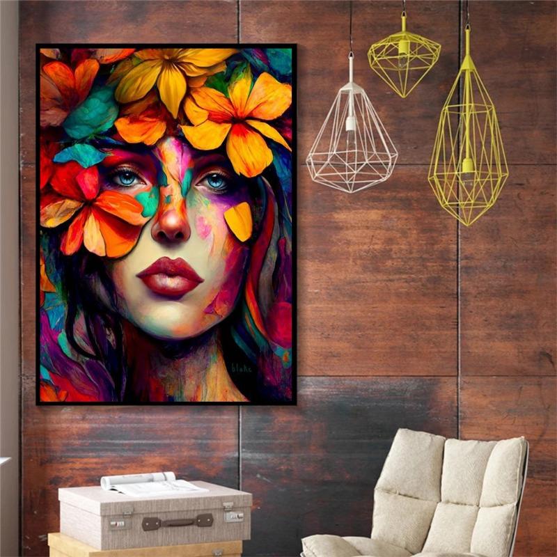 Figure Oil Painting Flower Woman Abstract Canvas Painting Printing Poster Wall Art Picture For Living Room Home Decor No Frame