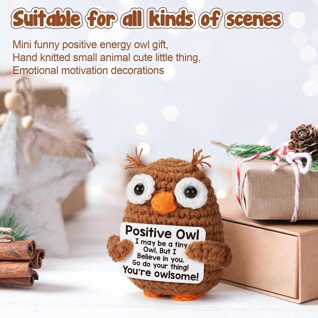 Funny Crochet Positive Inspirational Emotional Support Owl Doll Home Room Decoration Handmade Knitted Owl Desktop Ornament Gift