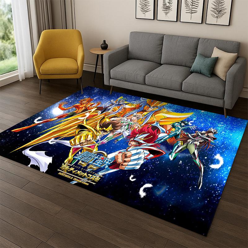 Cartoon Saint Seiya Anime Teppich für Schlafzimmer Wohnzimmer Sofa Spielzimmer Fußmatte Heimdeko, Kinder Spielbereich Teppich rutschfest Geschenk