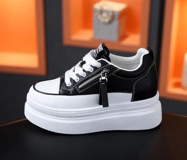 Fashion NEW Spring Autumn New Slope Heel Thick Sole Heightened Small White Shoes Lace-up Small White Shoes Single Shoe