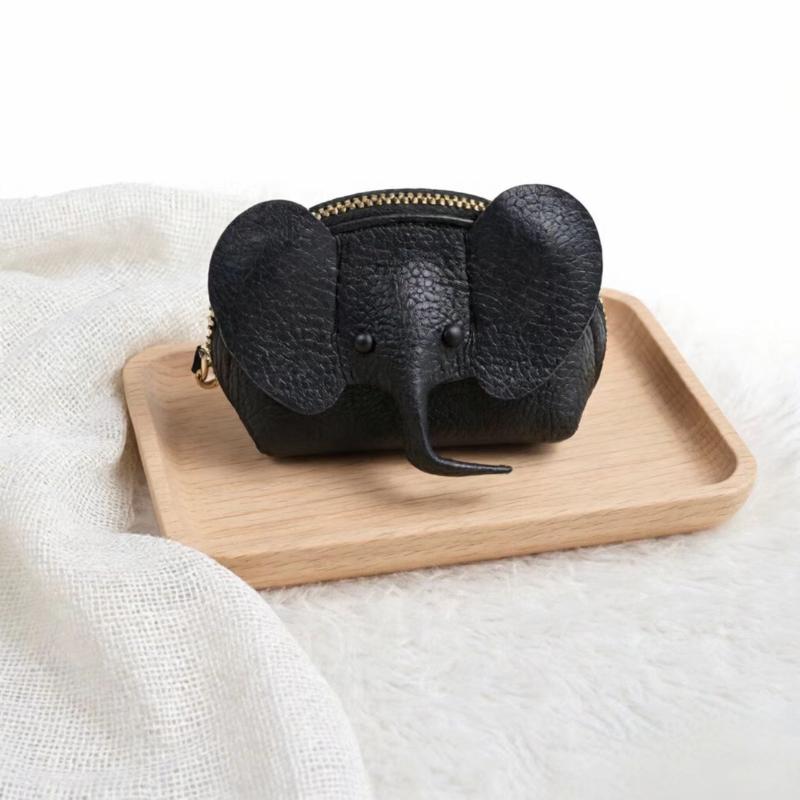 Multifunctional PU Leather Coin Purse Elephant Mini Bag Women Card Holder Key Ring Portable for Work Commute