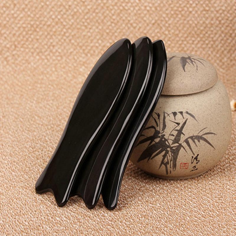 Natural Jaundice Horn Guasha Tool Gua Sha Plank Massage Board Scraping Barrels Tea Spoon Hollow Ribs Massager Foot Point Stick