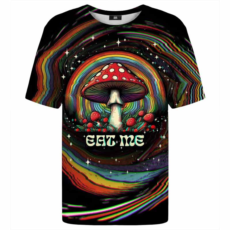 Psychedelisches Pilzmuster T-Shirt Herren 3D Gedruckte Pflanzen T-Shirt Rundhals T-Shirts Streetwear Übergroß Kurzarm