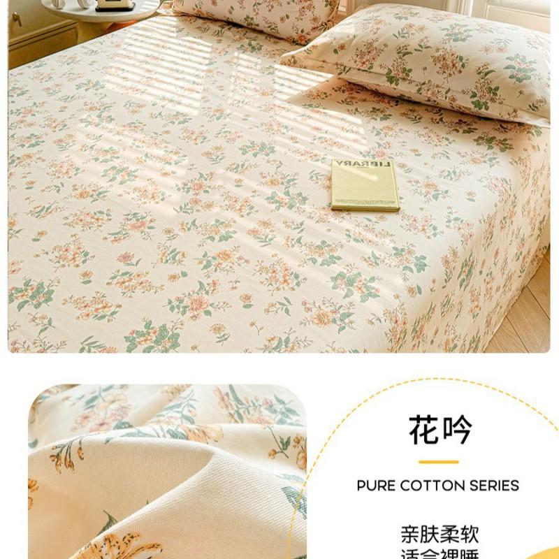 100% Cotton Single Bed Sheet Set Lightweight Breathable Student Dorm Bedding With Pillowcase Stripe