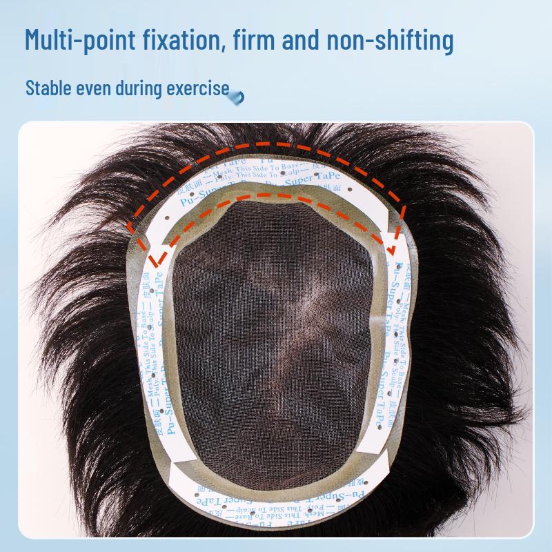 Men's Invisible Film Design Toupee with Double-Sided Tape for Natural Look