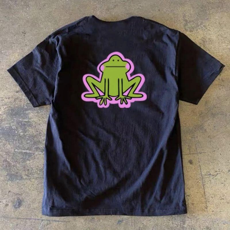 

Make Money for Charity 260G Heavy Pure Cotton! Frog Vintage American Letters Couple look Men and Women Loose Black 3XL [260g Heavy weight pure cotton]]