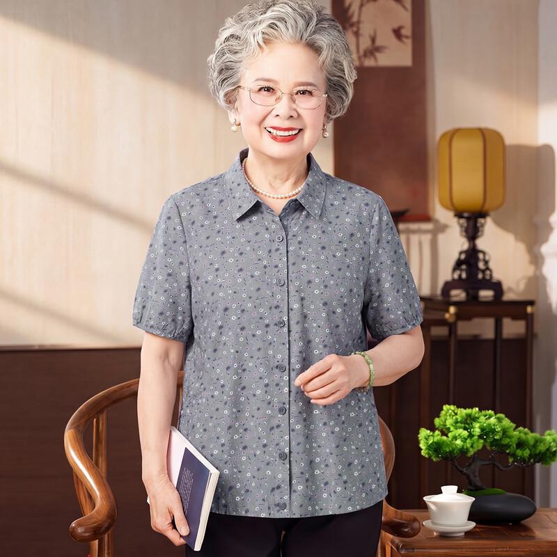 Elderly Women s Pure Cotton Floral Short-Sleeve Shirt 2XL