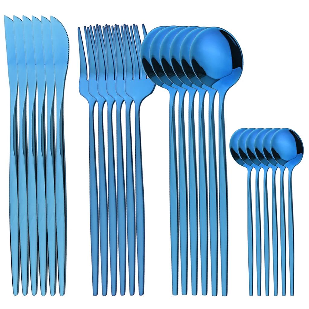 24Pcs Gold Tableware Sets Stainless Steel Cutlery Knife Tea Fork Coffee Spoon Flatware Dishwasher Safe Dinner Kitchen Dinnerware