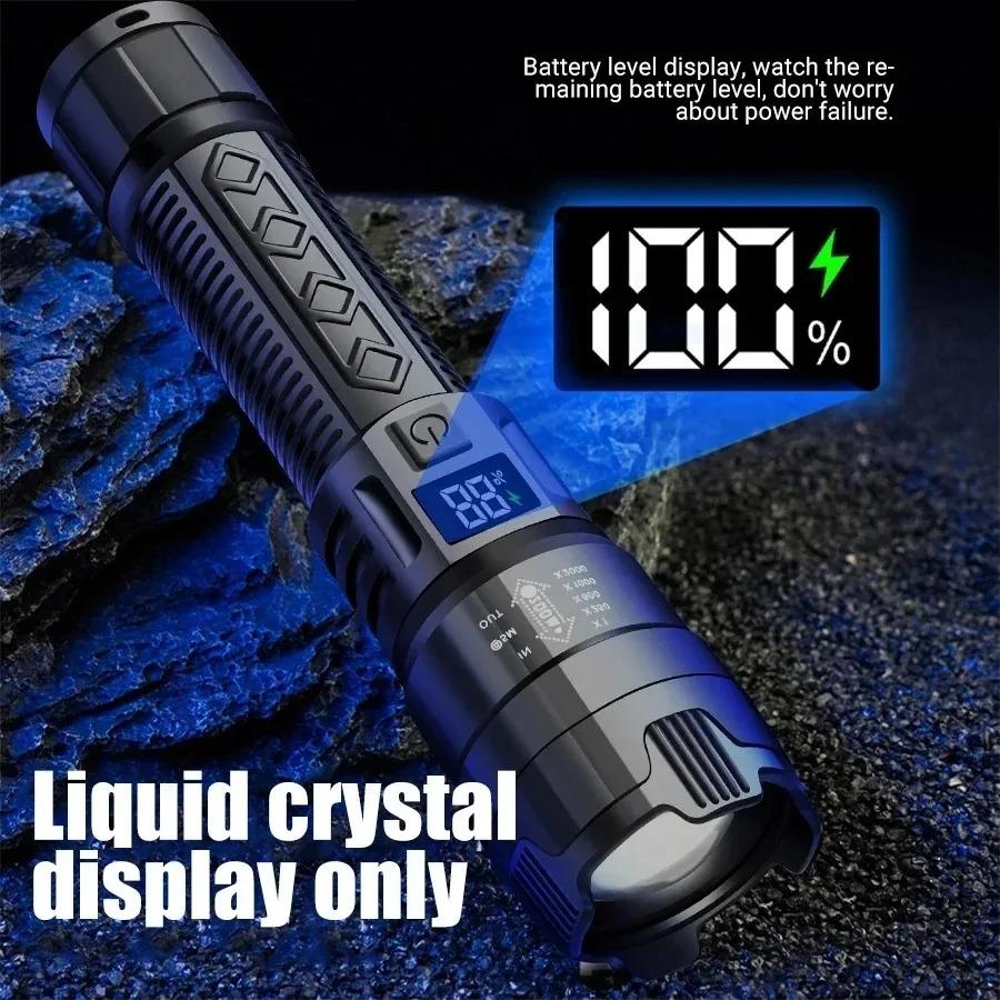 Strong Light Ultra Bright 2000LM LED Flashlight USB Rechargeable Long Range Zoom Tactical Torch Outdoor Camping Fishing Lantern