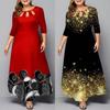 A Line High Waist Maxi Dress Printing Sleeve Loose Hem Hollow Out Gown 44989