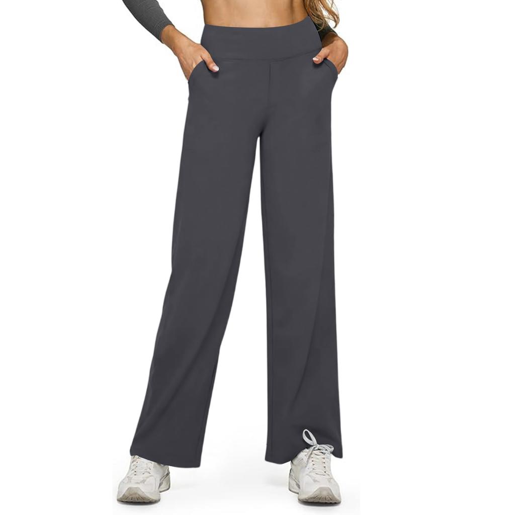 Women's Casual High-waisted Straight-leg Pants, Loose Pocket Yoga Pants
