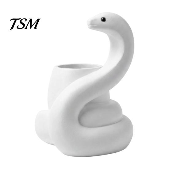 Waterproof Resin Planter for Indoor White Snake Planter, Decorative Plant Pot, Modern Design Art Succulents Container Cacti Home Office Desk белый
