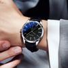 Men's Blue Leather Strap Fashion Wristwatch