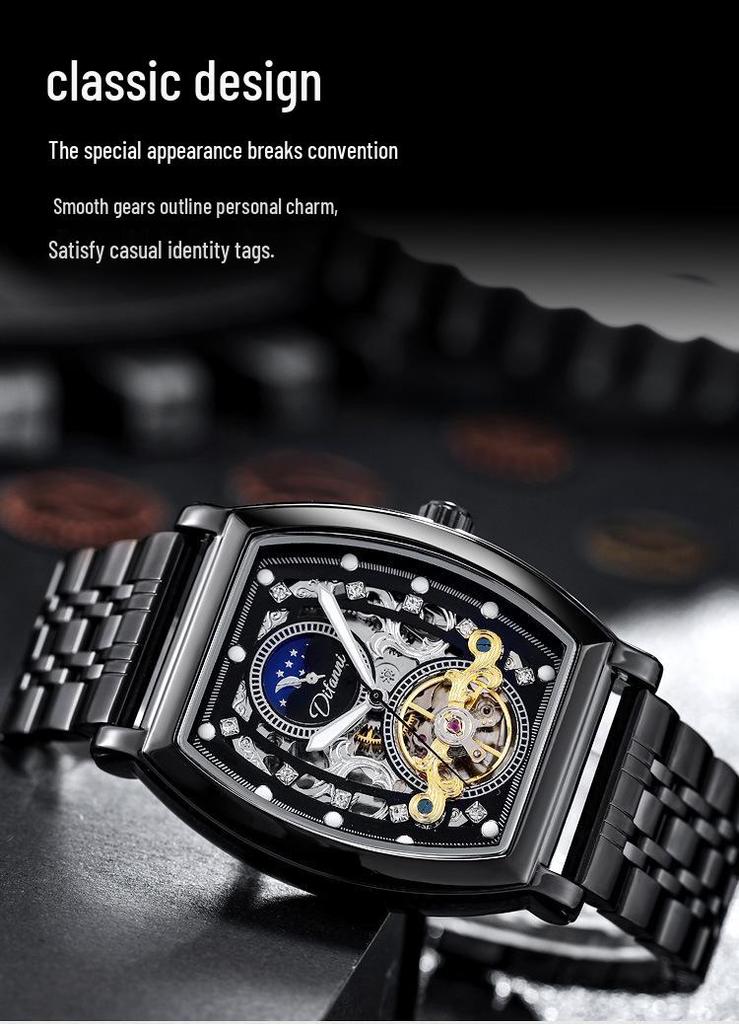 Orologio Automatico Tourbillon da Uomo Durenwei - Forma a Barile, Design Cielo Stellato Giorno/Notte