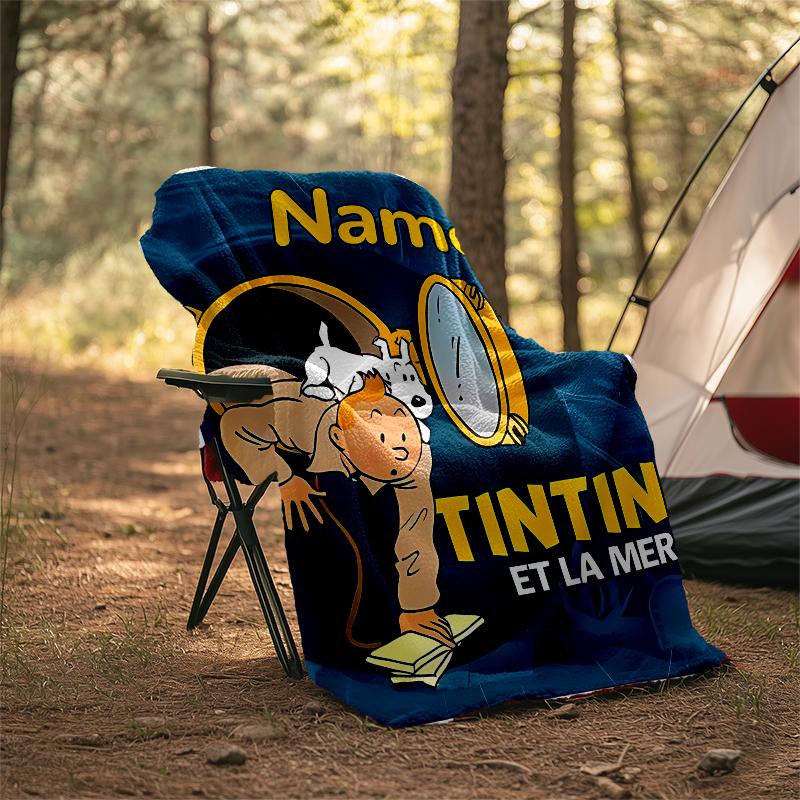 Personalized Custom Name Blanket - The Adventures of Tintin Print Design,Blanket for Sofa,Bed,Travel,Camping - Soft and Warm, Great Gift