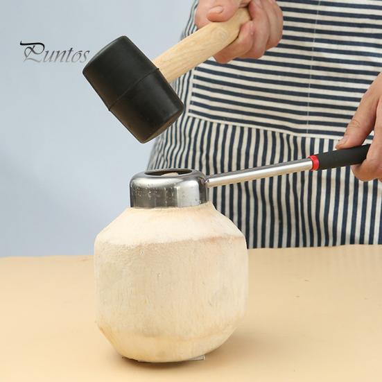 Stainless Steel Coconut Cutter Manual Opener/Rubber Hammer/Coconut Meat Grater, Thickened Hole Kitchen Gadget for Hard Shell Fruits Puncher, Anti-slip