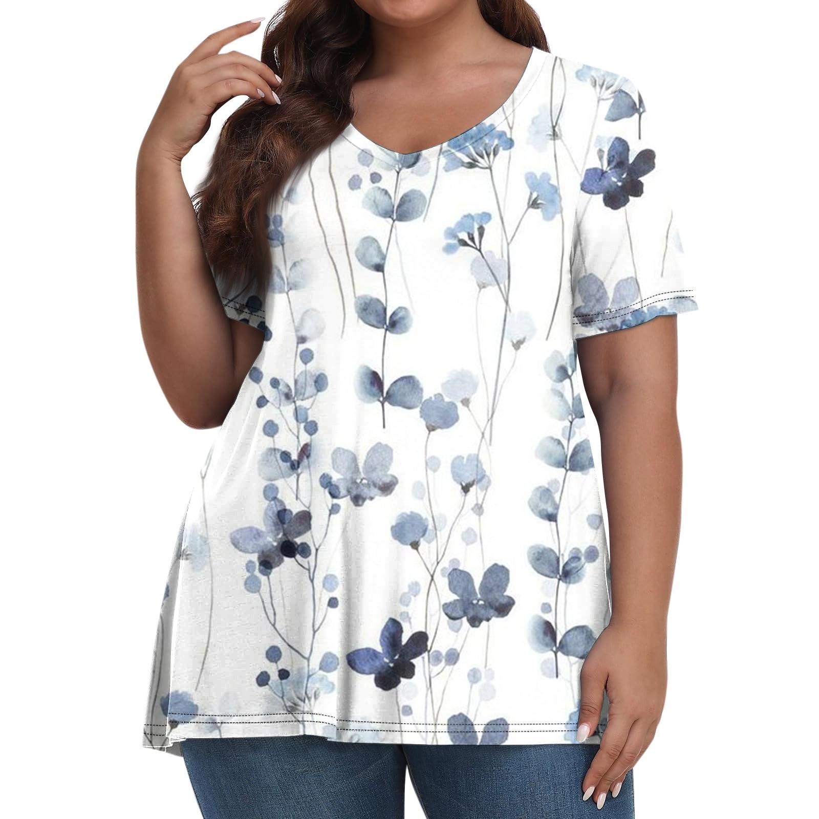 

Womens Plus Size Tops Shorts Sleeve Shirts V Neck Casual Clothing Clothes Solid Color Tops XXL