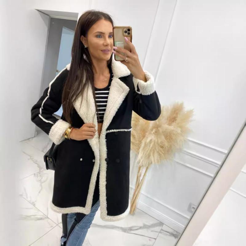 

Женские теплые длинные куртки, модные однотонные сшитые утолщенные кардиганы из овечьей шерсти, женские элегантные куртки с лацканами, осень-зима XL чёрный