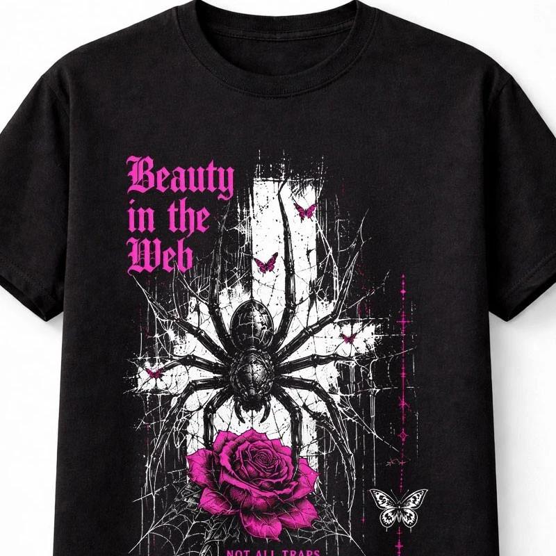 Beauty In The Web Spider Rose Gothic Butterfly Graphic Unisex TShirt S