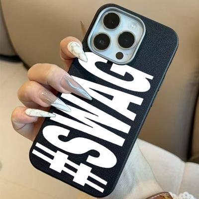 SWAG Buchstaben Litschi Muster Handyhülle für iPhone 17 16 15 Pro Max 14 Plus 13 12 11 7 8 XS X XR 16E 17 Air Stoßfest Weiche Hülle