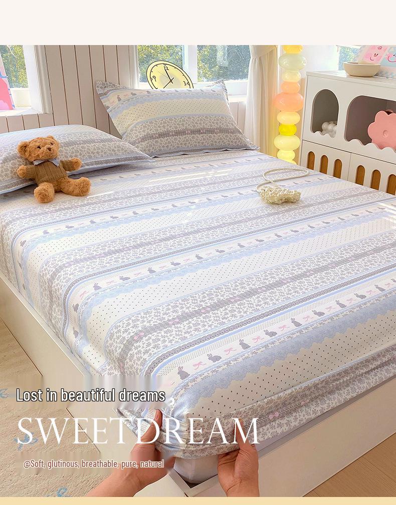 Pure Cotton Printed Single Bed Sheet Set - Fitted Sheet, Protective Cover, Pad Cover (3 Pieces)