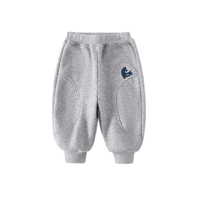 Boys' Fleece-Lined Velvet Sweatpants: Thin, Autumn/Winter Outdoor Wear, Year of the Horse Design.