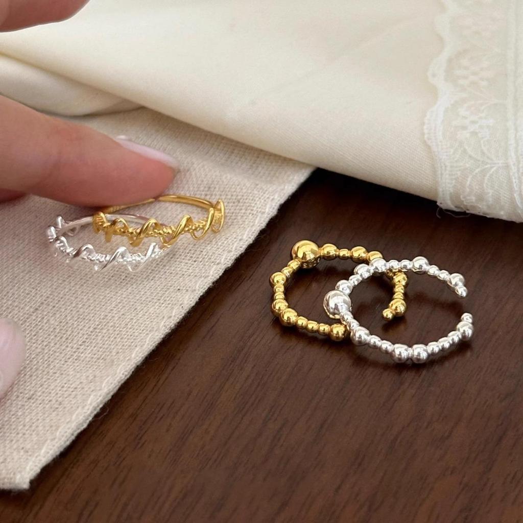 S925 Silver-Plated Open Geometric Wave Ring for Women - Stackable, Versatile, Personalized Index Finger Jewelry.