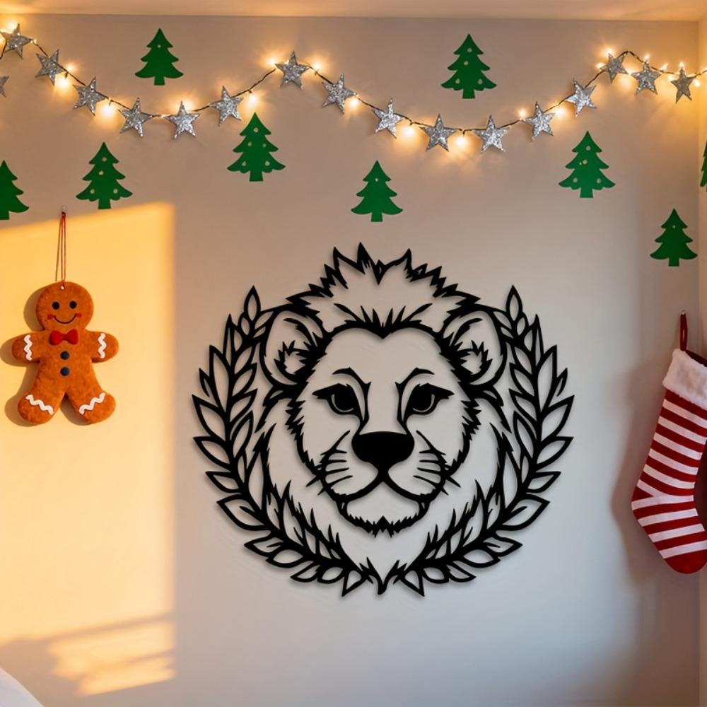1pc Minimalist Lion Metal Wall Art, Retro Iron Sculpture, Elegant Vintage Mural for Living Room, Durable Kids Gift for Christmas Children's Day