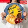 2D Flat Aluminum Decorative Plaques and Ornaments Sign, Halloween Door Hanging Decor Featuring Cute Witch Hat Cat, Jack O Lantern Pumpkin and Flying